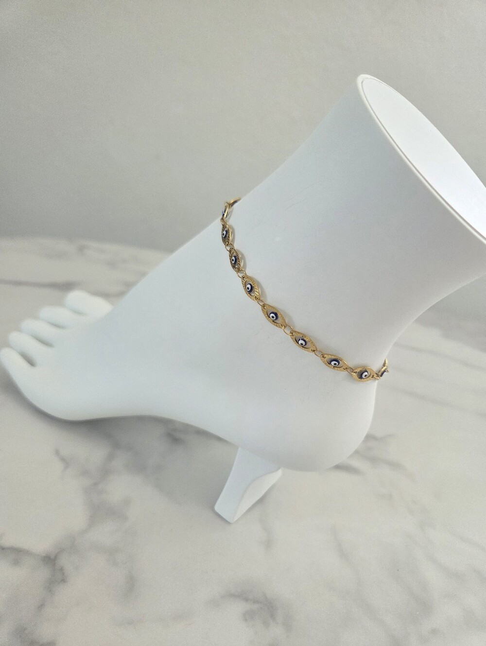 Gold Evil Eye Anklet Stainless Steel Turkish Eye Ankle Bracelet Link Chain - Picture 8 of 13